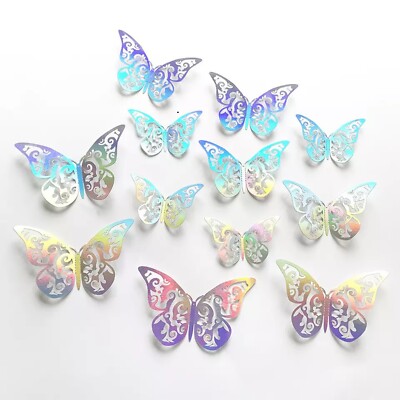 12 pcs 3d hollow butterfly wall decor, party, wedding, diy, home decorations