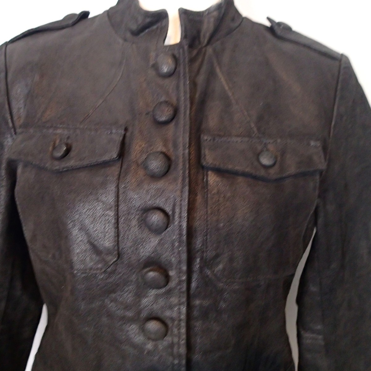 Twiggy London Black coat Leather Jacket Military Shoulder Twiggy London Black coat Leather Jacket Military Shoulder