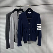 Thom Browne Men/womens Classic Cashmere V-neck Cardigan Simple Knitted Sweater