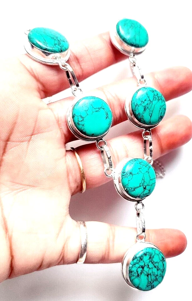 Collar Joyería Santa Rosa Turquesa Piedras Preciosas Plata de Ley 925 Hecho a Mano 18" Foto 2 de 4