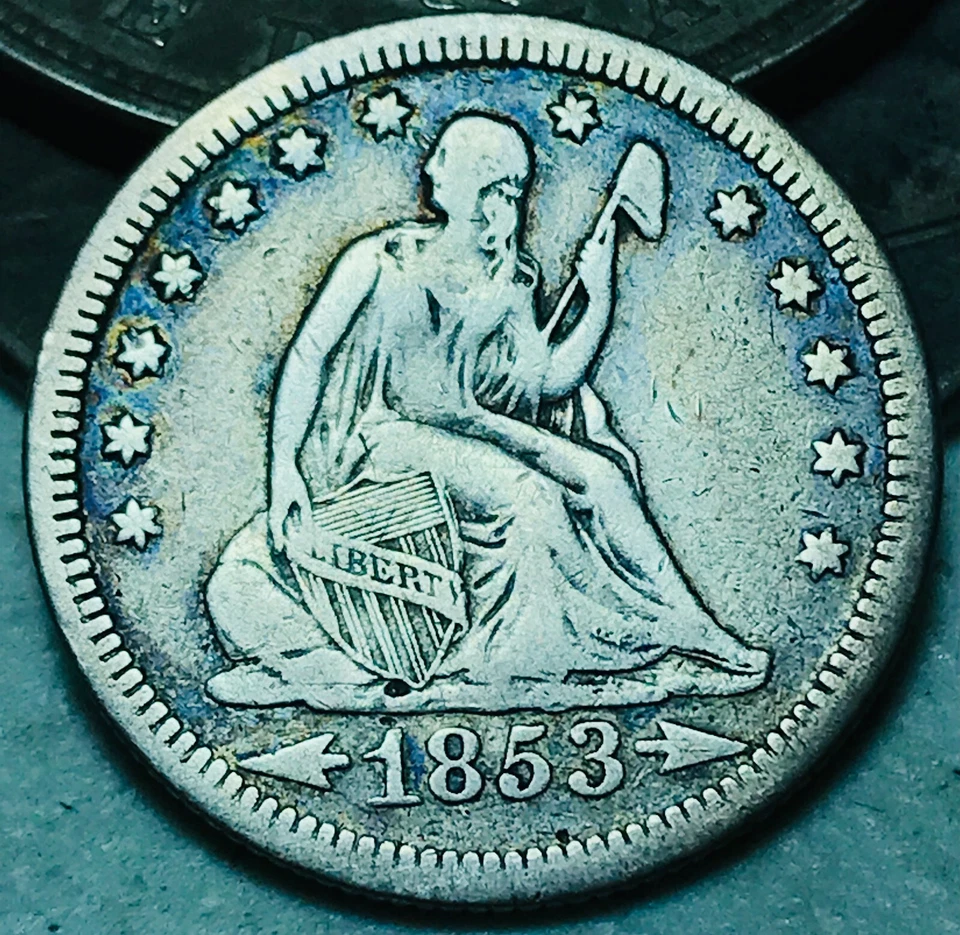 1853 Seated Liberty Quarter 25C RAYS ARROWS Ungraded 90% Silver US Coin CC25012 - Image 3 of 4