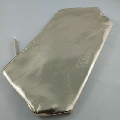 Clarins Gold Cosmetic Bag Case 9.5x4.5x3in New b67