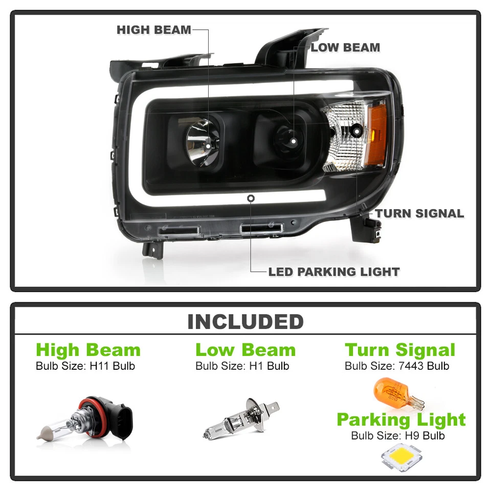 Par de faros proyectores izquierda+derecha GMC Canyon 2015-2022 tubo LED negro actualización Foto 2 de 4