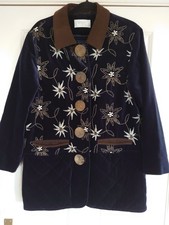 Deep Blue Quilted Soft Velvet Jacket Sportalm Oktoberfest Dirndl 38 Gb