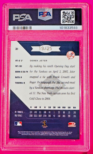 2005 LEAF LIMITED DEREK JETER GOLD SPOTLIGHT /25 PSA 8 RARE CARD POP 5 - Bild 2 von 3