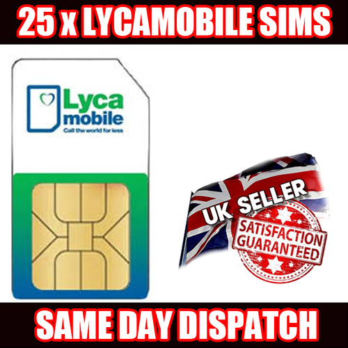 25 X Lyca Mobile Pay As You Go 4G Sim Cards UK New Bulk Wholesale