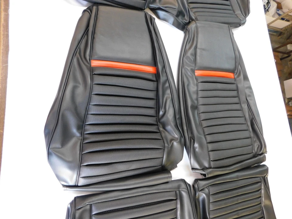 Nova reprodução 1969 Ford Mustang Mach 1 capas de assento dianteiro + traseiro com listras vermelhas - Imagem 3 de 4