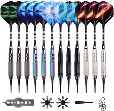WIN.MAX 12 Stück Softdartpfeile Set 18g Kunststoffspitze Regenbogen/Schwarz