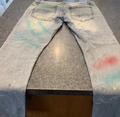 Kilogram Mens Blue Distressed Paint Splatter Denim Jeans Sz 36 X 30