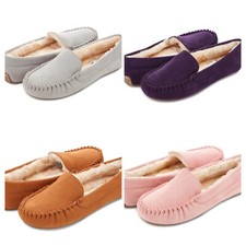 Floppi Womens Lily Moccasin Slippers Memory Foam Warm House Slippers Faux Fur