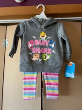 Baby Shark Girl's Hoodie Shirt Top Pants Set 12M Toddler Outfit Pinkfong NWT NEW