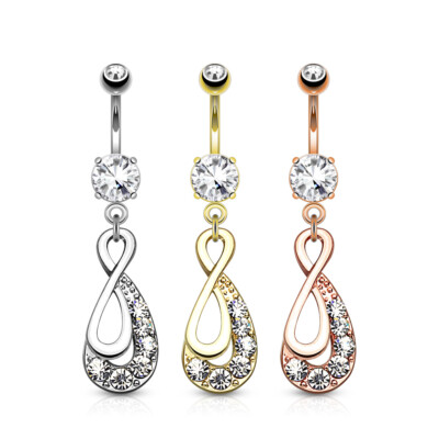 Infinity Drop Dangle Round CZ Prong Set Surgical Steel Belly Button Rings