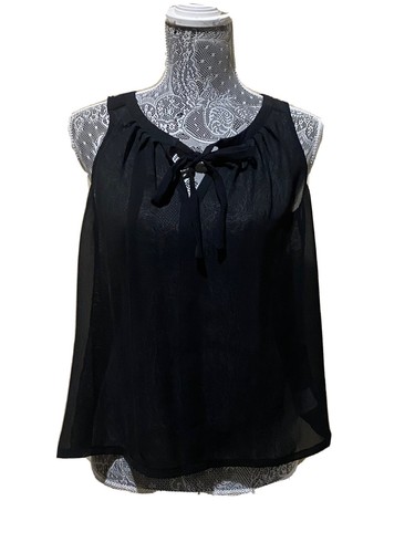 Merona Women’s Blouse Boho Shirt Tank Top Sheer Black Sleeveless Tie Front XS - Picture 5 of 14