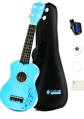 Musicube Ukulele For Beginners 21 In-Tuner, Strings, Pick And Bag W/ Polish Clot