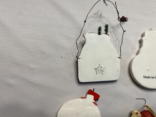 Vintage Christmas Tree Ornaments Set Of 7 Snowman Angel Ceramic Wood Plastic - Picture 10 of 11