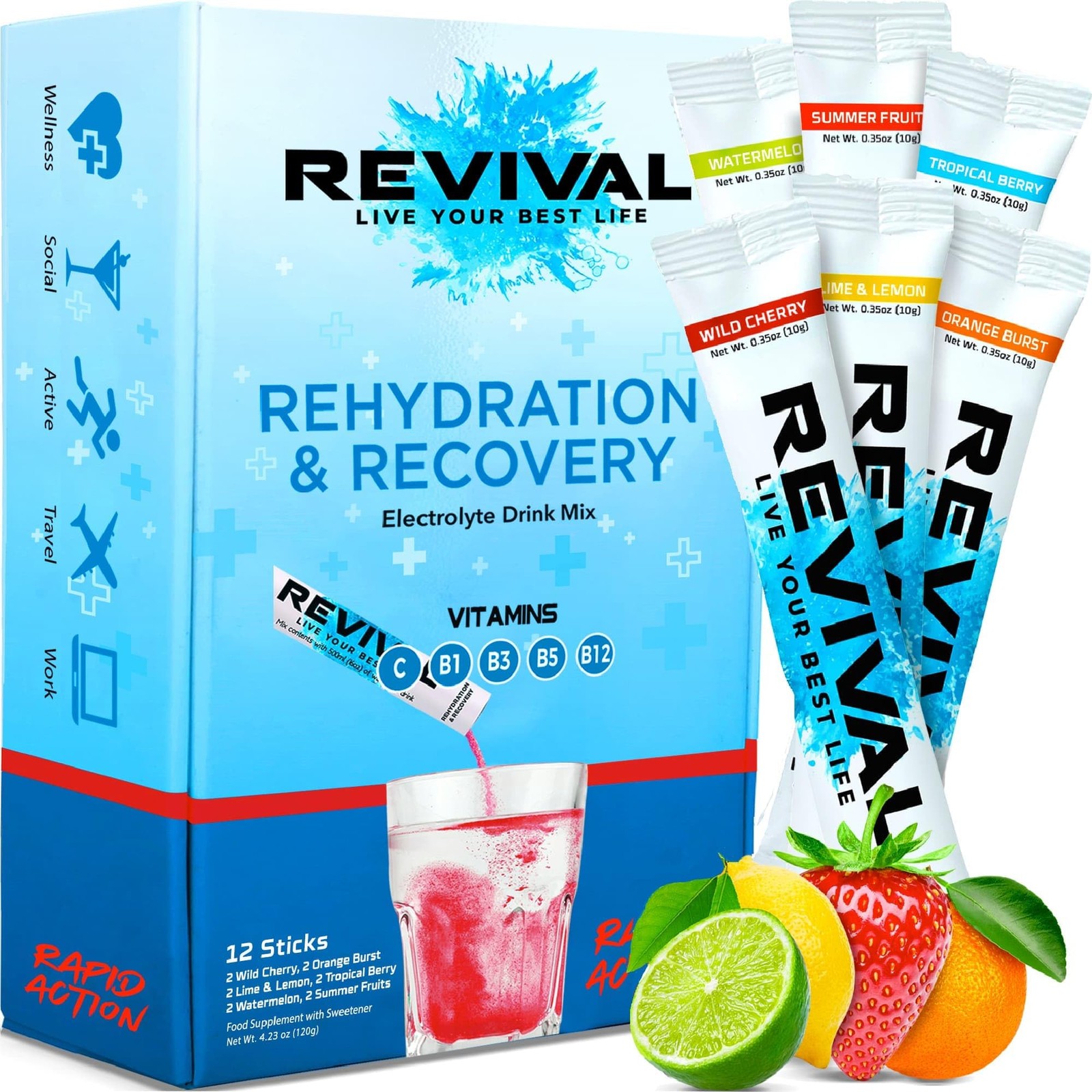 Revival Rapid Rehydration Electrolytes Sachets 12 Pack Assorted Flavours - Image 3