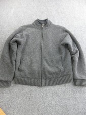 L.L. Bean Sweater Mens Medium Gray Lambswool Full Zip Mock Neck Lined Knit