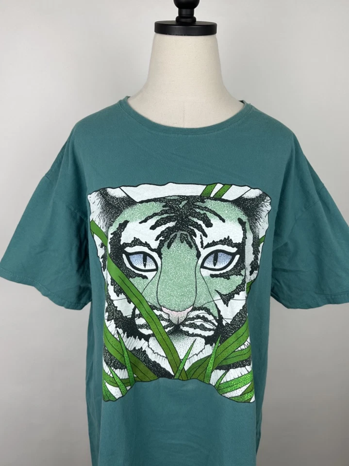 Винтажная женская футболка для сна с принтом природы 90-х один размер снежный барс джунгли зоопарк - Изображение 2 из 4