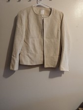 Women's Cream Textured Tweed Open Front Crop Blazer Size XS