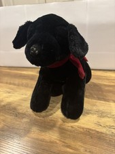 Russ Berrie Black Lab Plush Puppy Dog Ginger Red Velvet Scarf Laying 12  