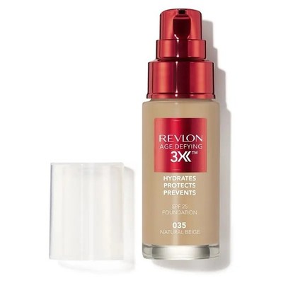 Revlon Age Defying 3X Foundation 035 Natural Beige Anti-aging SPF 25 Vita E 1Pc