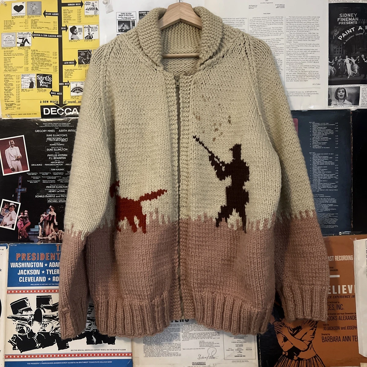 VTG 70s/80s Pheasant Hunter Hand Knit Cowichan Sweater Zip Up