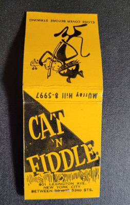 1950s Cat 'N Fiddle NYC Unstruck Matchbook Match Cover