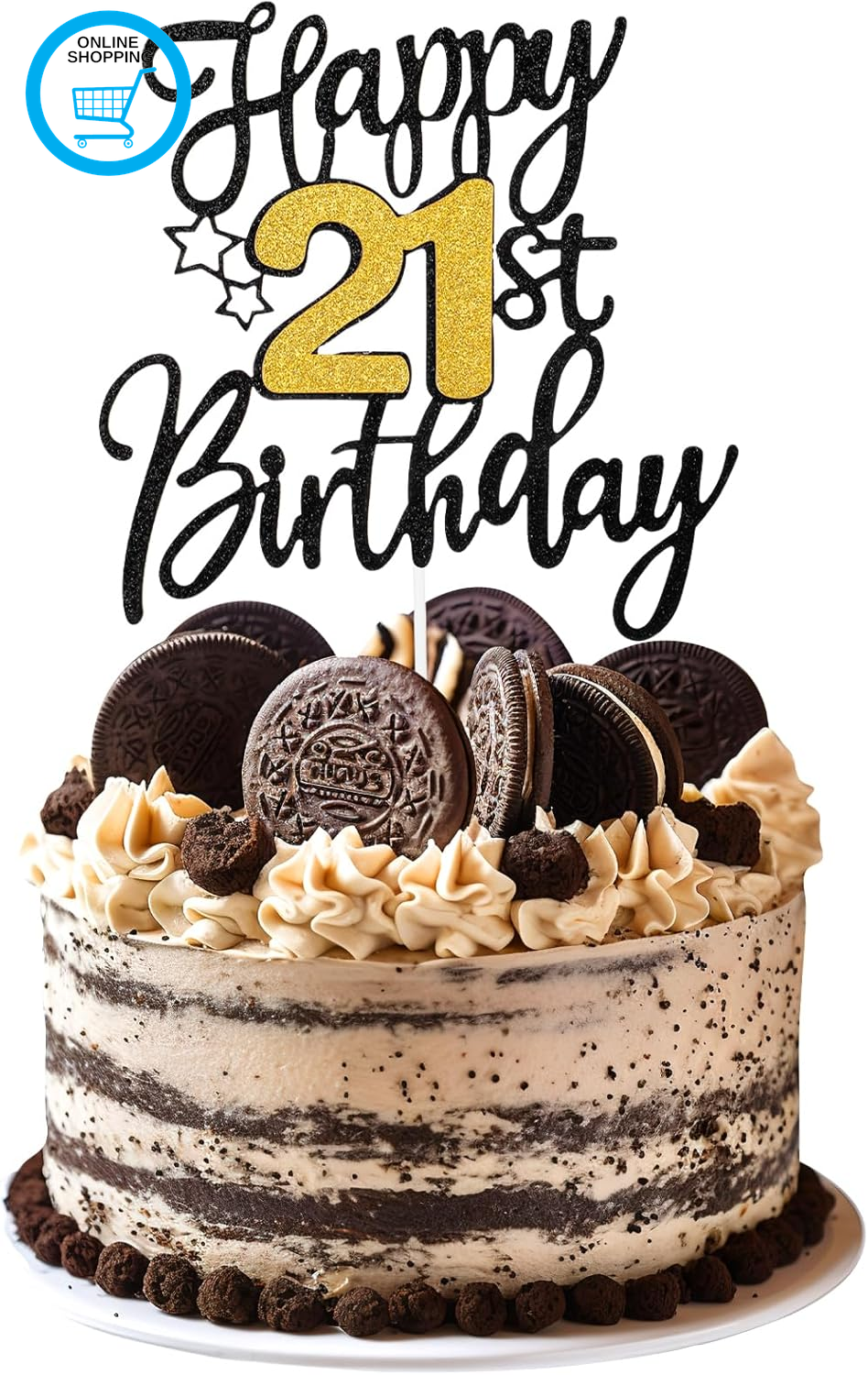 Glitter 21St Birthday Cake Decorations, Happy 21St Birthday Cake Topper for Birt