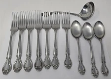 Lyon Stainless Queen's Fancy Lot of 11 Forks, Spoons, Ladle Replacement Flatware