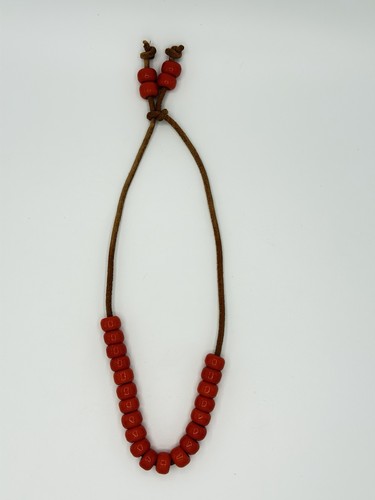 Vintage Komboloi Greek Worry Beads Orange Resin On Leather Cord Grecian Beads