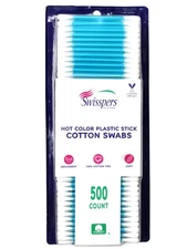 Swisspers Hot Color Cotton Swabs, 100% Cotton, Color Plastic Sticks 500 per Pack