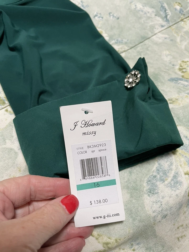 Vestido Jessica Howard Nuevo con Etiquetas Talla 16 Verde Cuello Retrato Manga 3/4 Vacaciones  Foto 3 de 4