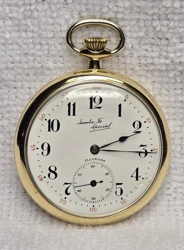 Antique 1919 Illinois 12s 21j Sant Fe Special Battleship Scene Runs NICE