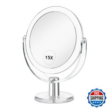 Clsevxy Vanity Makeup Mirror Stand 1X/15X Magnification Double Sided 360 Degree