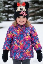 NWT Disney Minnie Mouse Kids Beanie Hat and Gloves Set Black 2-5T