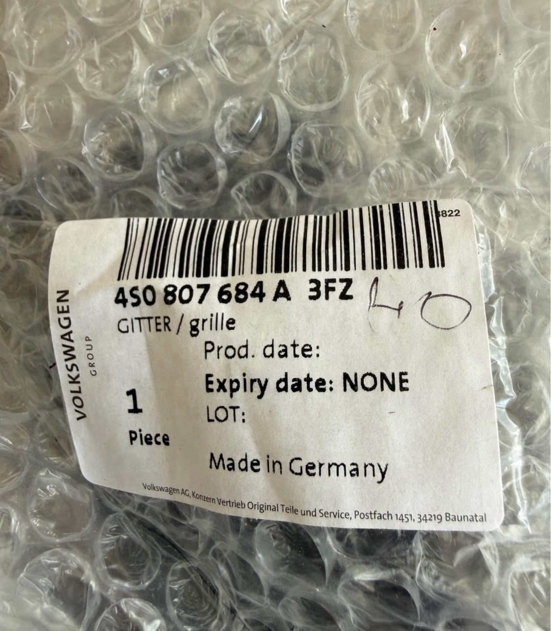 AUDI R8 16-18 OEM FRONT RIGHT BUMPER O/S AIR GUIDE GRILL, P# 4S0807684A