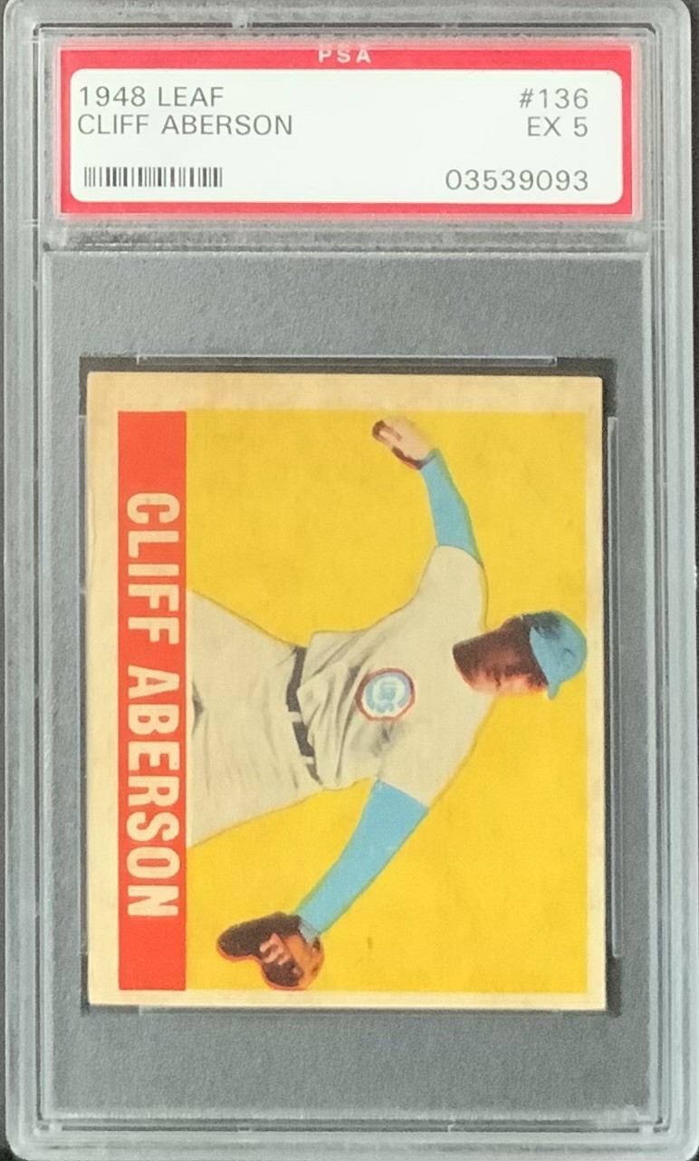 Cliff Aberson, Rookie Card, Full Sleeves, 1948 Leaf #136 - PSA 5 EX