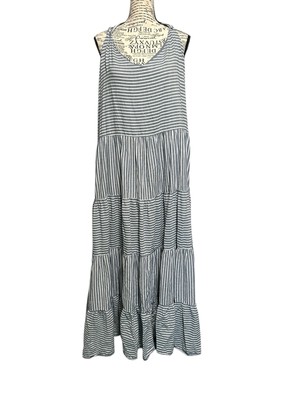 Anthropologie Self Contrast Railroad Striped Maxi Dress Size L Cottagecore Boho