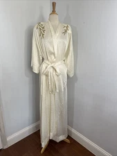 Vtg Lucie Pum Robe Womens One Size Ivory Embroider Shoulder Pads Made USA
