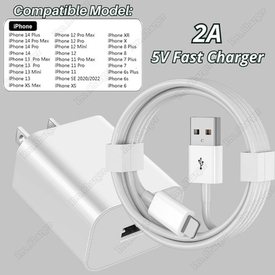 USB Wall Charger Adapter Fast Charging Cable For iPhone 6 7 8 XR X 11 12 13 14