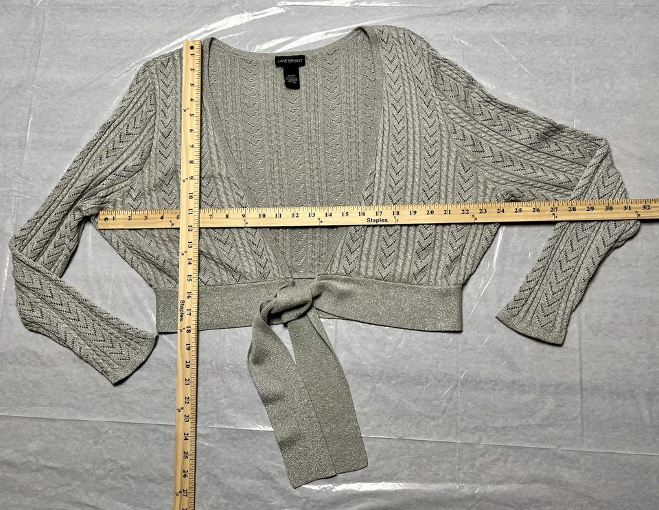 Cárdigan de mujer Lane Bryant plateado metálico talla 22/24 con corbata frontal abierta vintage Foto 3 de 4