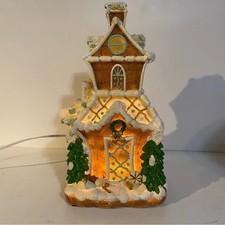 Vintage Resin Christmas Lighted Gingerbread House 11.5  Height