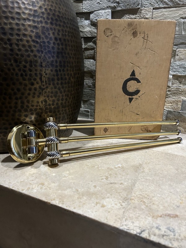 ANTIQUE BRASS 3 ARM SWING SWIVEL BATHROOM KITCHEN TOWEL BAR RACK