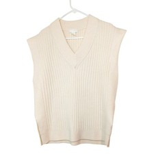 H M Womens Small Oversized Chunky Cream Cable Knit V-Neck Sweater Vest
