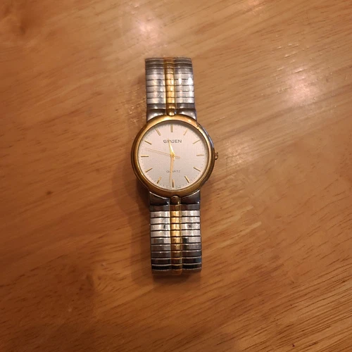 Gruen Men's Silver And Gold Tone Stretchy Band Wrist Watch NOT WORKING/ FOR... - Picture 3 of 3