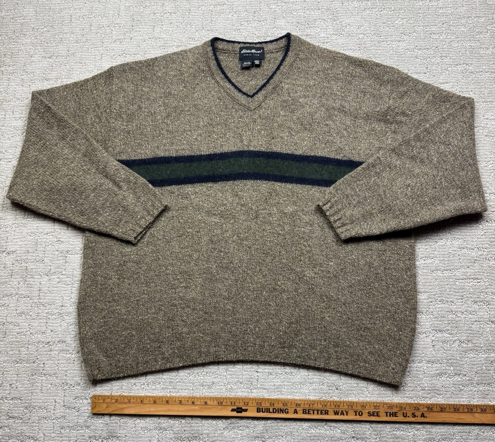Eddie Bauer Sweater Men's XXL Beige Wool Nylon Crewneck Knit Pullover