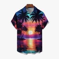 Beach Coconut Trees Sunset Gradient Chest Pocket Hawaiian Shirt 2501001359