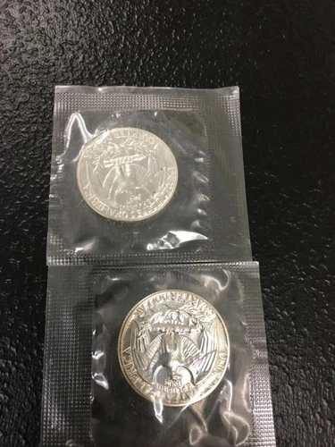 2 BU 1963 Washington Silver Quarters Brilliant Uncirculated Sealed -2 coins
