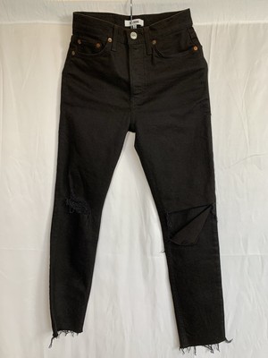 NWT Redone Jeans Womens 25 90s High Rise Ankle Crop Black Denim Pants Frayed