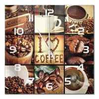 Glasuhr Mit FließEnden Zeigern Aus Glas Kaffee-Collage WeißE Zeiger 60X60 Cm